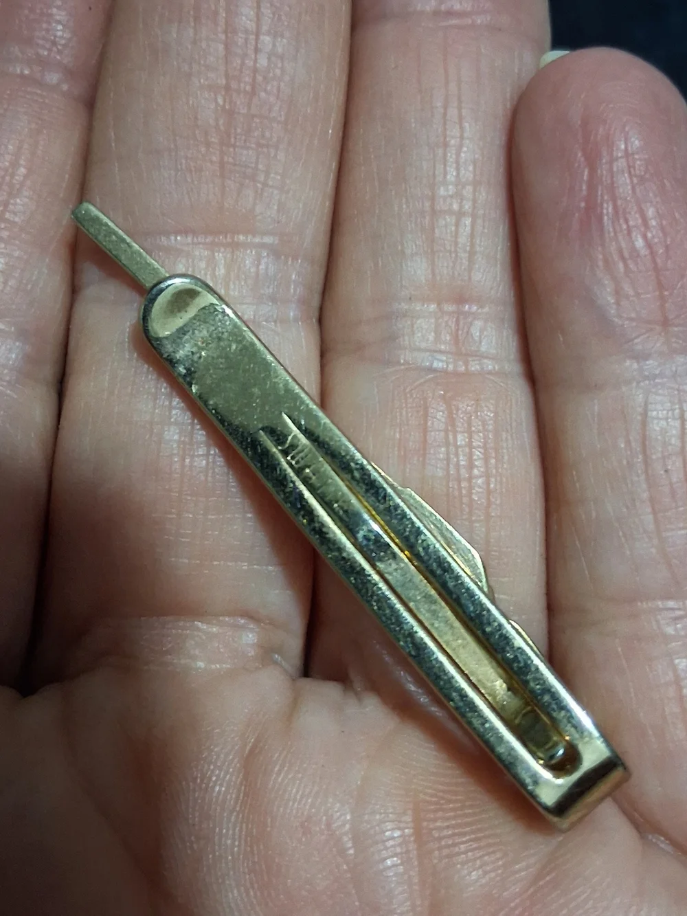 Vintage Smith & Wesson Shotgun Tie Clip Money Bar: Gold Tone Mother of Pearl